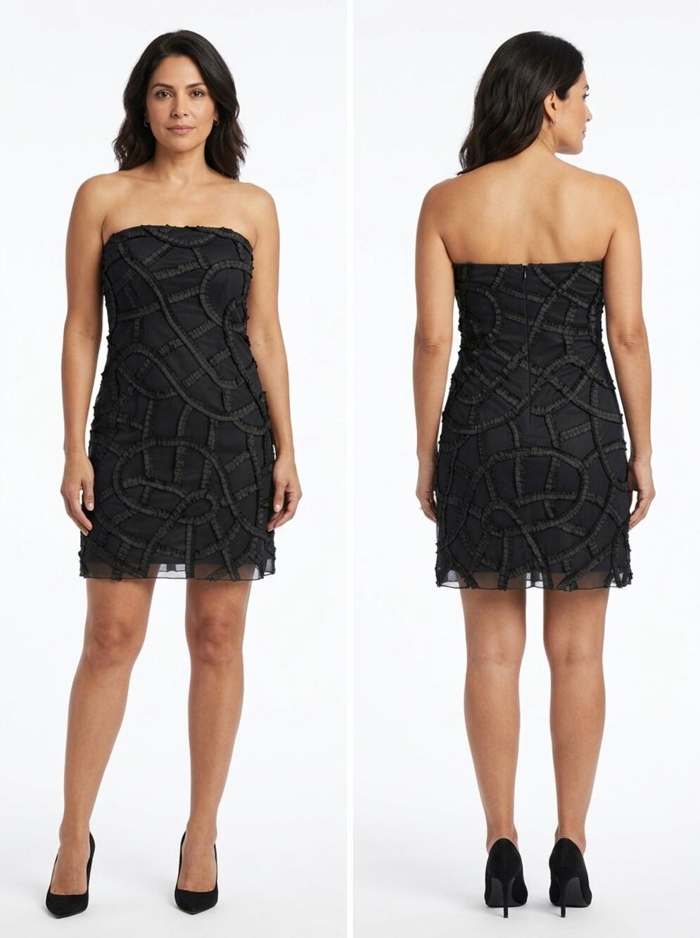 Gilar Black Strapless Ruffle Ribbon Trim Mini Dress Women Size 8